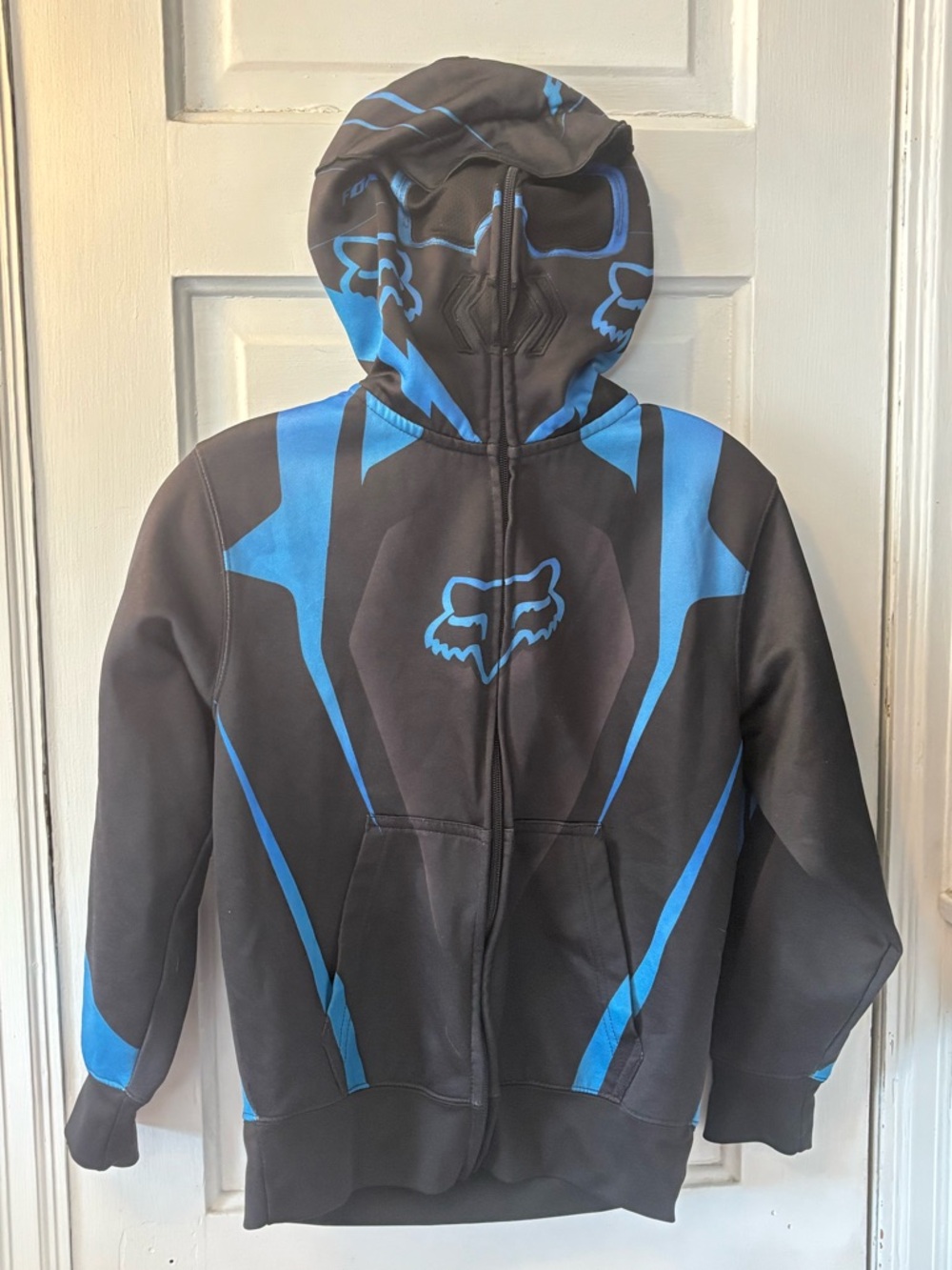 RARE Fox Racing Kids Ninja Skeleton Full Zip Face Mask Hoodie Sweatshirt Black